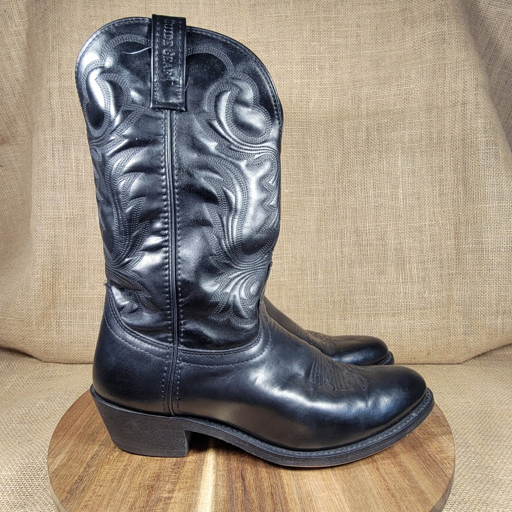 Guide Gear Cowboy Boots Black Leather 12" Brush Off Western Men's 10.5 EE Wide